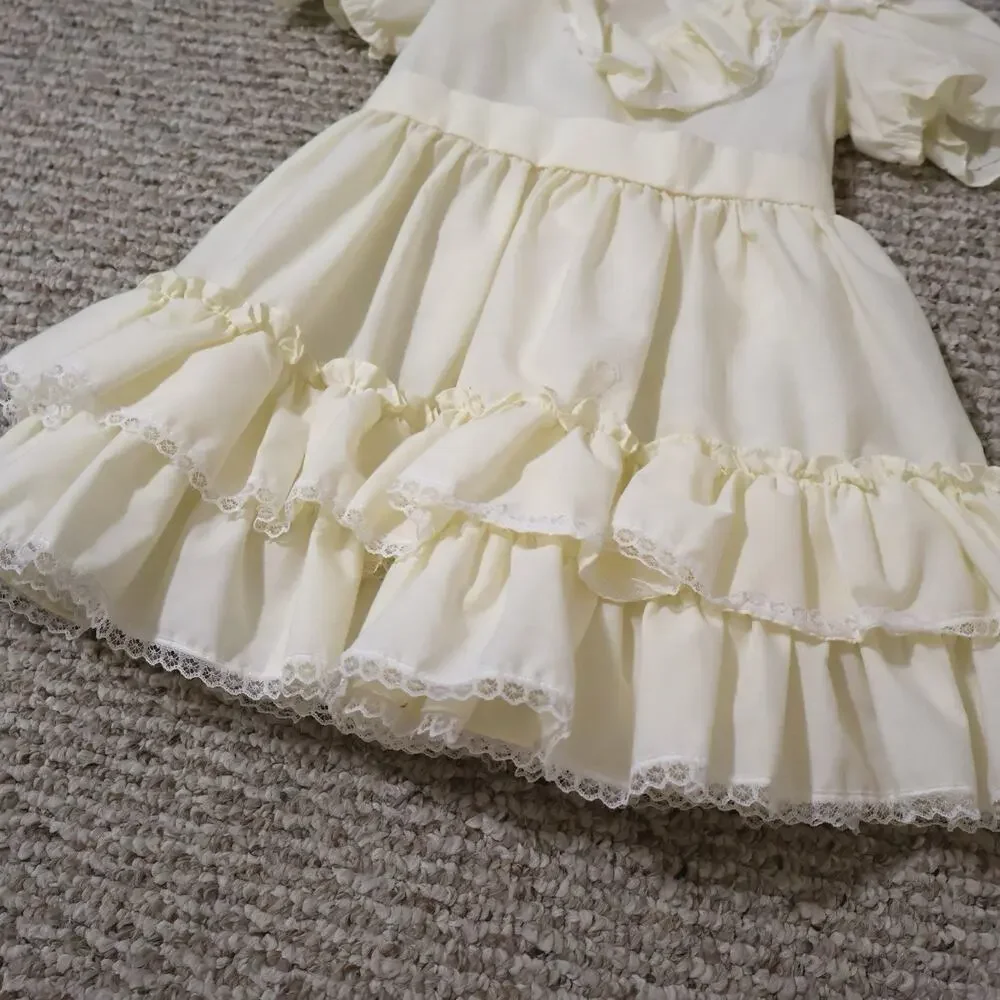 Vintage Butter Yellow Lace Tiered Ruffled Peasant Dress 4T Cottagecore Coquette